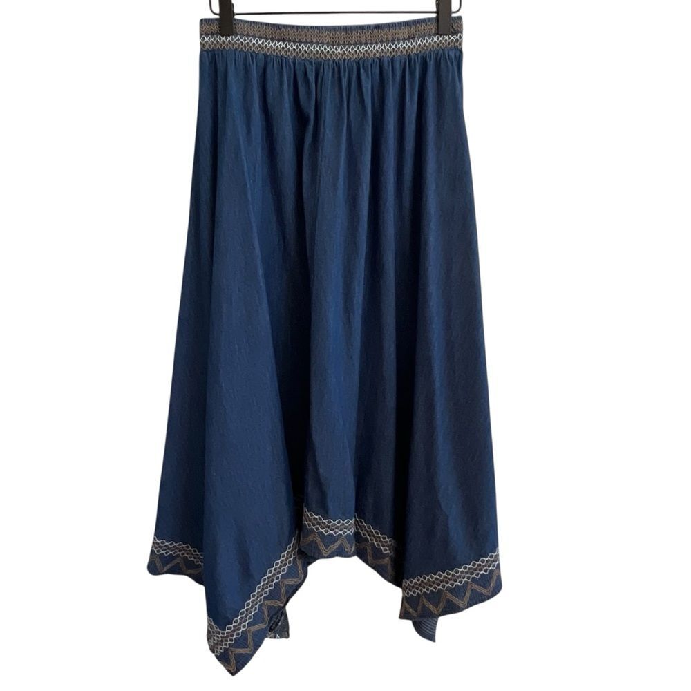 Indigo & Lace Womens Denim Asymmetrical Western Skirt Size S Embroidered Boho